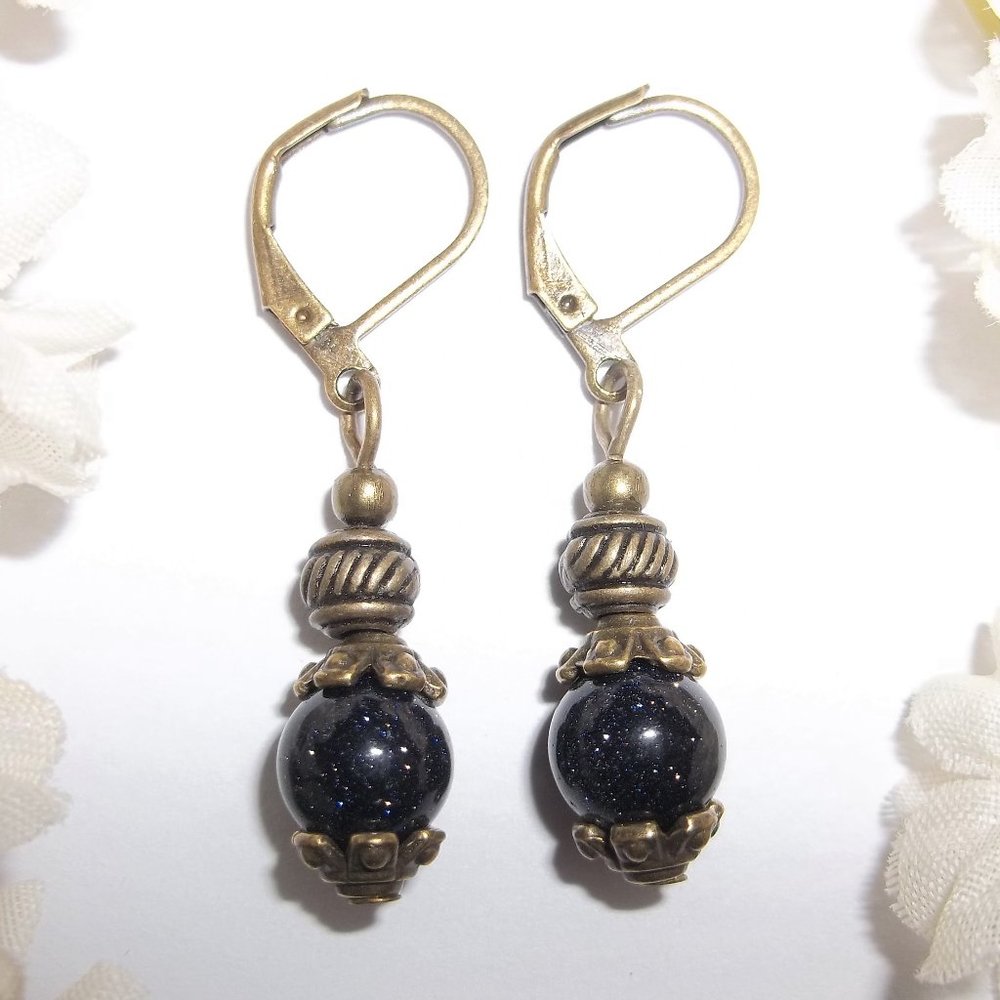 Dark Navy Blue & Bronze Sandstone Earring NWT 5804